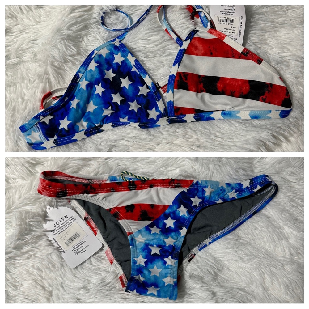 Jolyn Americana 🇺🇸 Triangle Bikini Top and Europe Bikini Bottom NWT Size M